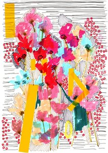 Floral Doodle 3, 2013 (długopis, tusz, kolaż i papier)