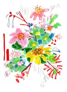 Szkic kwiatowy 2, 2014 (pióro i tusz, kolaż na papierze)