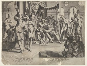 Sędzia Bias rzucający łzy, tablica IX z Thronus Justitić, 1605