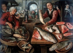 Targ rybny. 1599 autorstwa Joachim Beuckelaer