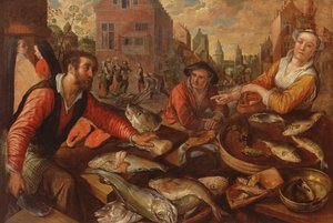 Targ rybny (olej na płótnie) autorstwa Joachim Beuckelaer or Bueckelaer