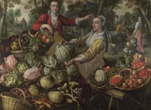 Cztery Żywioły: Ziemia. Targ owocowo-warzywny z lotem do Egiptu w tle - Beuckelaer (Beuckelaer), Joachim (1533-1574) - 1569 National Gallery, Londyn autorstwa Joachim Beuckelaer