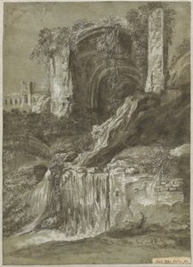 Wodospad z ruinami (verso)