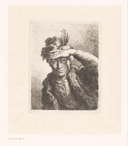 Portret mężczyzny w berecie z piórami autorstwa Joachim Martin Falbe