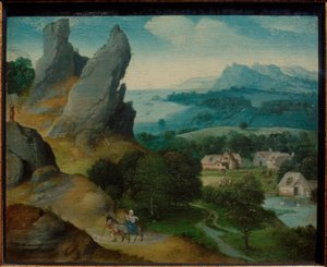 Krajobraz Ucieczka z ucieczką do Egiptu autorstwa Joachim Patinir