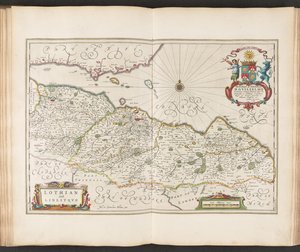 Lothian i Linlitquo z „Guil. i Joannis Blaeu Theatrvm Orbis Terrarvm lub New Atlas. Część piąta” Joan Blaeu autorstwa Joan (after) Blaeu