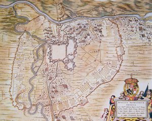 Plan Cytadeli Turyńskiej podczas oblężenia 1640 (kolor lito) autorstwa Joan (after) Blaeu