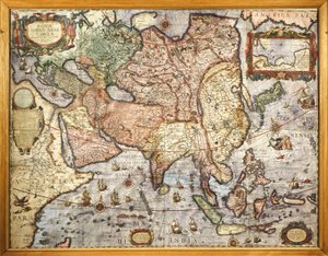 Kartografia, mapa Azji. Z Atlasu Joan Blaeu (1596-1673), wydrukowany w 1686 r. autorstwa Joan Blaeu