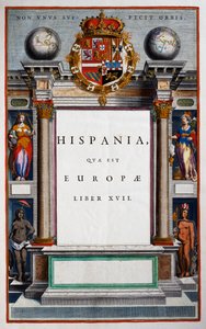 Hispania quae est Europae, księga XVII, strona tytułowa tomu IX, z Atlas Maior, atlas w 11 tomach, Joan Blaeu (1596-1673), miedzioryt, 57,5x39 cm, Amsterdam autorstwa Joan Blaeu
