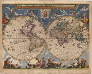 Mapa świata. Podwójna półkula. 1662-64 autorstwa Joan Blaeu