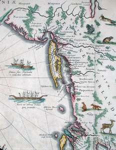 Mapa przedstawiająca wschodnie wybrzeże Ameryki Północnej autorstwa Joan Blaeu