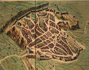 Mapa Acquapendente z Teatru Miasta i Cudownych Włoch Joana Blaeu, rycina autorstwa Joan Blaeu