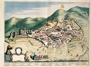 Mapa Asyżu z Theatrum civitatum et admirandorum Italiae, Joan Blaeu, rycina autorstwa Joan Blaeu