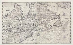 Mapa Kanady, rycina z ankiety Samuela de Champlain autorstwa Joan Blaeu