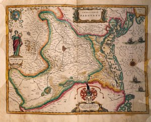 Mapa domeny Padwy z Teatru miast i cudów Włoch, Joan Blaeu, rycina autorstwa Joan Blaeu