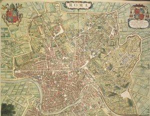 Mapa Rzymu, rycina z Theatrum civitatum et admirandorum Italiae autorstwa Joana Blaeu, wydrukowana we Włoszech autorstwa Joan Blaeu