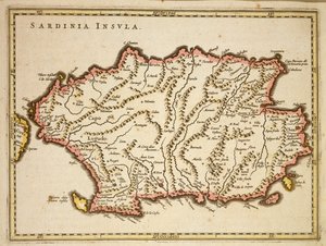 Mapa regionu Sardynii, Joan Blaeu autorstwa Joan Blaeu
