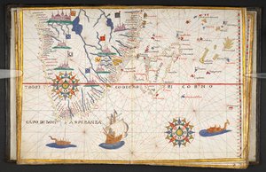 Mapa Afryki, na południe od równika, z częścią Oceanu Indyjskiego, z "Atlasu 17 map morskich autorstwa Joan Martines".