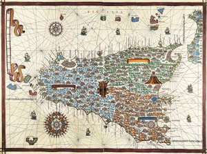 Wyspa Sycylii. (Sycylia) Mapa nawigacyjna Joan Martines (1556-1591)