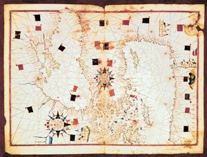 Mapa wschodniej części Morza Śródziemnego i Morza Czarnego, rękopis XVI-wiecznego atlasu portolańskiego (rękopis)