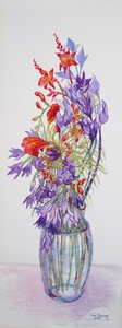 Agapanthus campanulatus i Crocosmia, 2015, akwarela na papierze czerpanym autorstwa Joan Thewsey