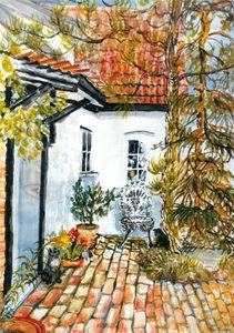 Domek Carolines - Stara Poczta, (gwasz) autorstwa Joan Thewsey