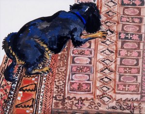 Saskia na wzorzystym dywanie, 2000, autorstwa Joan Thewsey