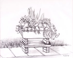 Ogród zlewu, 2000, grafit autorstwa Joan Thewsey