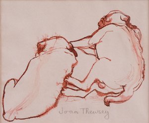 Dwa szczeniaki mopsa, bracia, 2005, (tusz na mokrym papierze) autorstwa Joan Thewsey