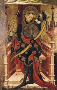 Święty Sebastian i Ukrzyżowanie. ok. 1417-25 (tempera na drewnie) autorstwa Joan or Juan Mates