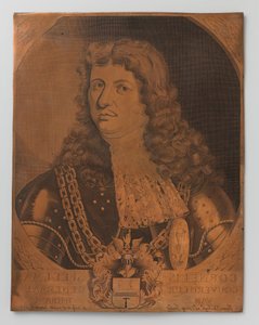 Miedziorytowa płyta z portretem (napierśnik) Cornelisa Speelmana 1640-1684, Generalnego Gubernatora Holenderskich Indii Wschodnich 1681-1684 autorstwa Joannes de Jongh