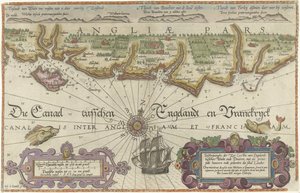 Mapa angielskiego wybrzeża między wyspą Wight i Dover Descriptionhe der zee Custen van Englandt tuschen Wicht ende Doueren (...) (tytuł na obiekcie)