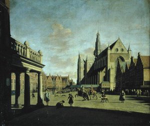 Rynek w Haarlem (olej na panelu)