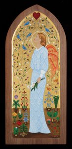 Garden Angel, 2015 (tempera jajowa i 24-karatowe złoto na drewnie) autorstwa Jodi Simmons