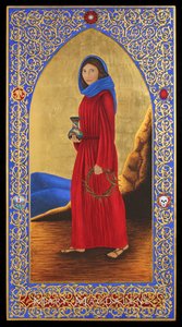 Maria Magdalena, 2016 (tempera jajowa i 24-karatowe złoto na drewnie) autorstwa Jodi Simmons