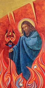 Prorok Eliasz, 2012 (tempera jajowa i 24-karatowe złoto na drewnie) autorstwa Jodi Simmons