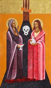 Matka i Magdalena, 2012 (tempera jajowa i 24-karatowe złoto na drewnie)
