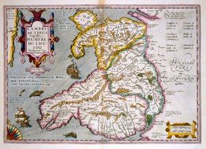 Mapa Walii, opublikowana ok. 1630 r. (rycina ręcznie kolorowana)