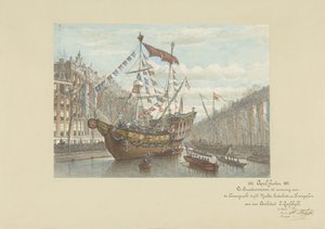 Dekoracje na Herengracht z okazji uroczystości kwietniowych 1887 autorstwa Johan Adolph Rust
