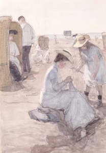 Scena na plaży w Scheveningen (akwarela) autorstwa Johan Antonio de Jonge