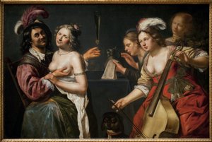 Syn marnotrawny lub „alegoria pięciu zmysłów””. Obraz Johannesa Baecka (ok. 1600-1654), olej na płótnie autorstwa Johan Baeck