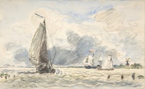 Holenderskie łodzie rybackie, Verso: Szkice łodzi, 1870. autorstwa Johan Barthold Jongkind