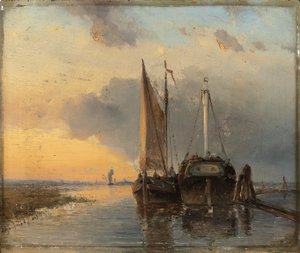 Port na holenderskiej rzece, 1843 autorstwa Johan Barthold Jongkind