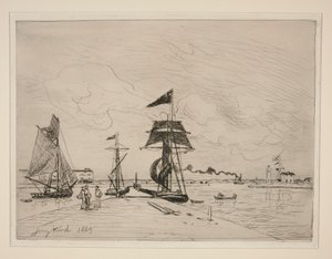 Drewniane molo w porcie Honfleur autorstwa Johan Barthold Jongkind
