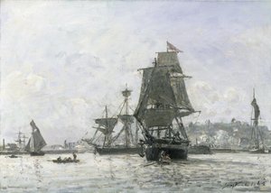 Duże łodzie żaglowe w Honfleur autorstwa Johan Barthold Jongkind