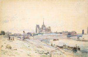 Notre Dame w Paryżu widziana z Quai de la Tournelle autorstwa Johan Barthold Jongkind