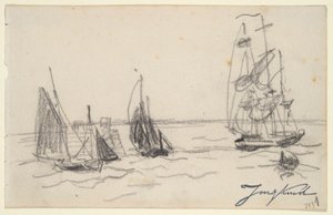 Małe żaglówki i trzymasztowiec autorstwa Johan Barthold Jongkind