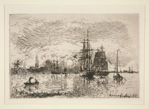 Zachód słońca - Port d autorstwa Johan Barthold Jongkind