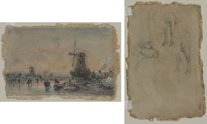 Widok Arnheim (recto) Badania byka (verso) autorstwa Johan Barthold Jongkind