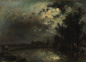 Widok na Overschie w świetle księżyca, 1872 autorstwa Johan Barthold Jongkind
